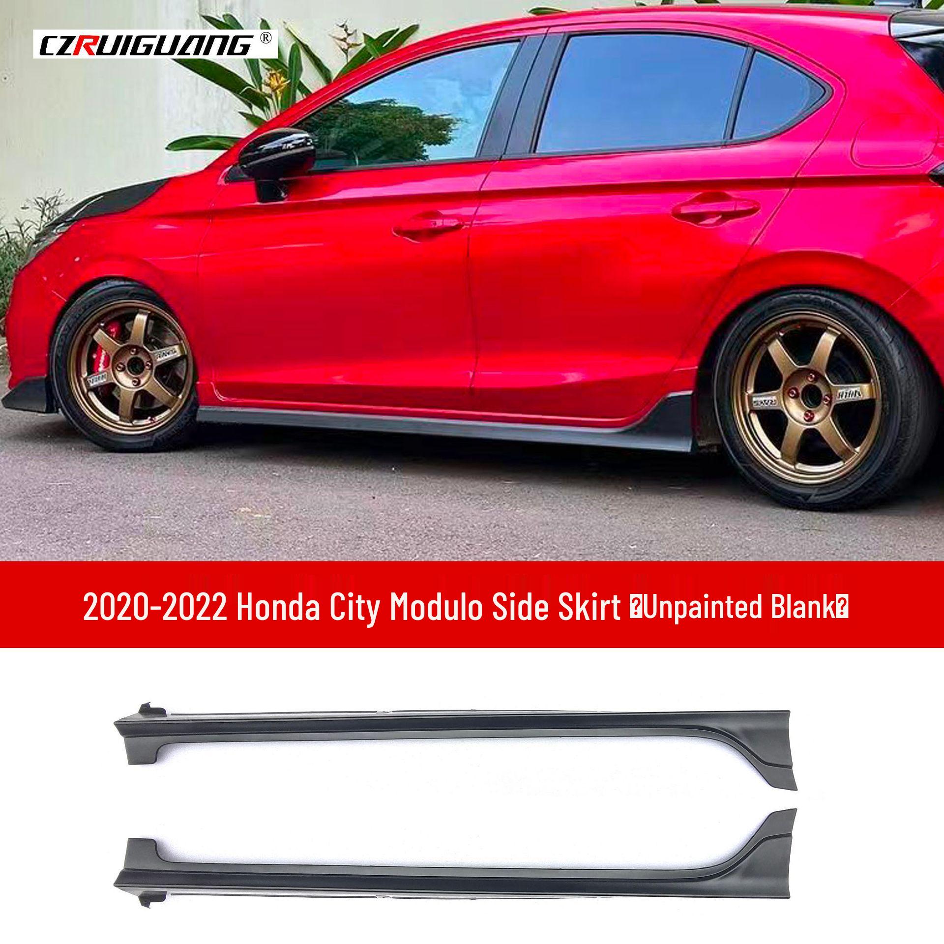 Honda City 2020-2022 Body Kit: Modulo Side Skirts, Front Splitter, Corner Protectors, Rear Wing, and Front Lip.