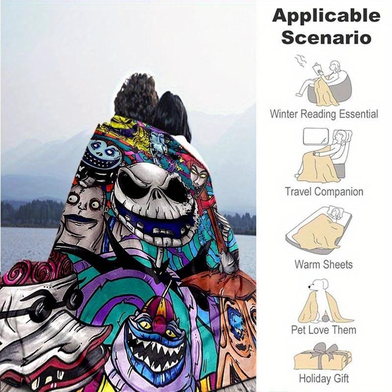 1pc The Nightmare Before Christmas Printing Blanket - Soft, All-Season Throw for Living Room, Bedroom,Personalized Gift with Adorable Cartoon Design