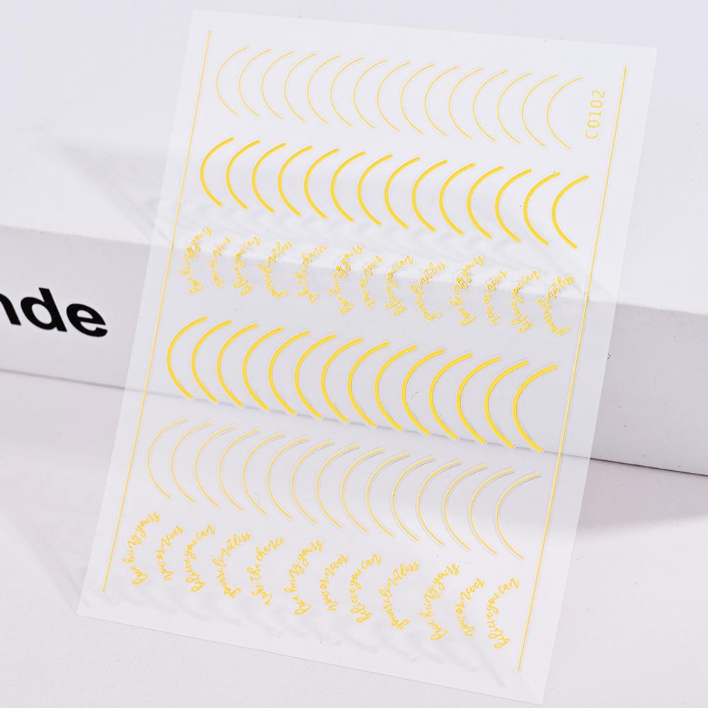 Xiaohongshu French Simple Line Manicure Sticker Imitation Metal Accessories Gold And Silver Adhesive Self-Adhesive Nail Sticker