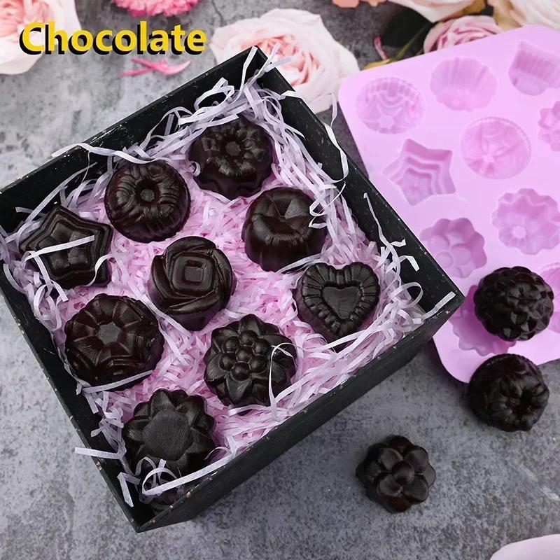Dubai Chocolate Molds Silicone Molds Fudge Rose Heart Shape Baking Pastry Molds Baker Lovers Baking Accessories