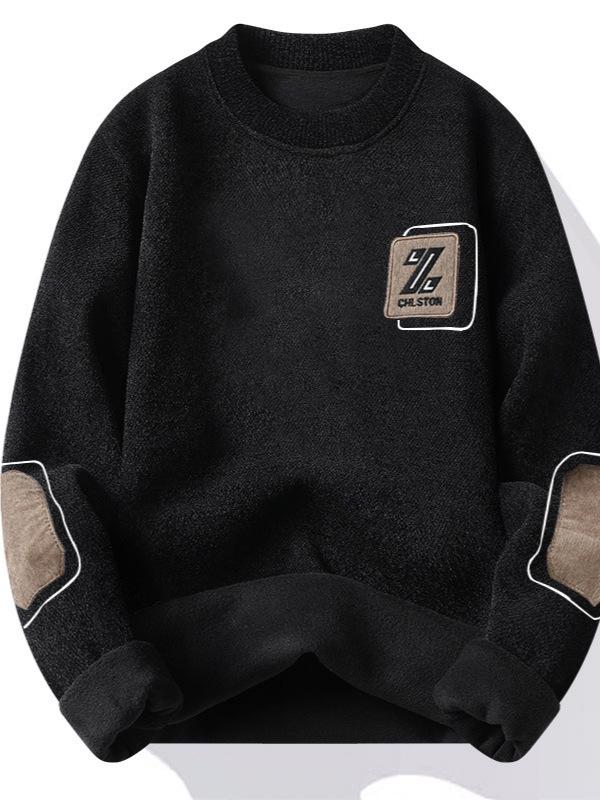 Men's Plus Velvet Thickened Round Neck Chenille Sweater - Solid Color, Loose Fit, Warm Knit Pullover