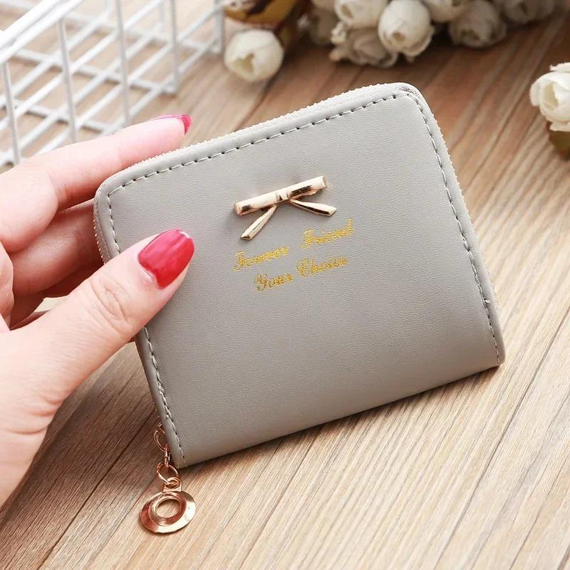 1PC Wallet Female Short for Coins New Cute Candy Bow Women Small Leather Wallets Zipper Purses Girls Lady Purse Multi-colored