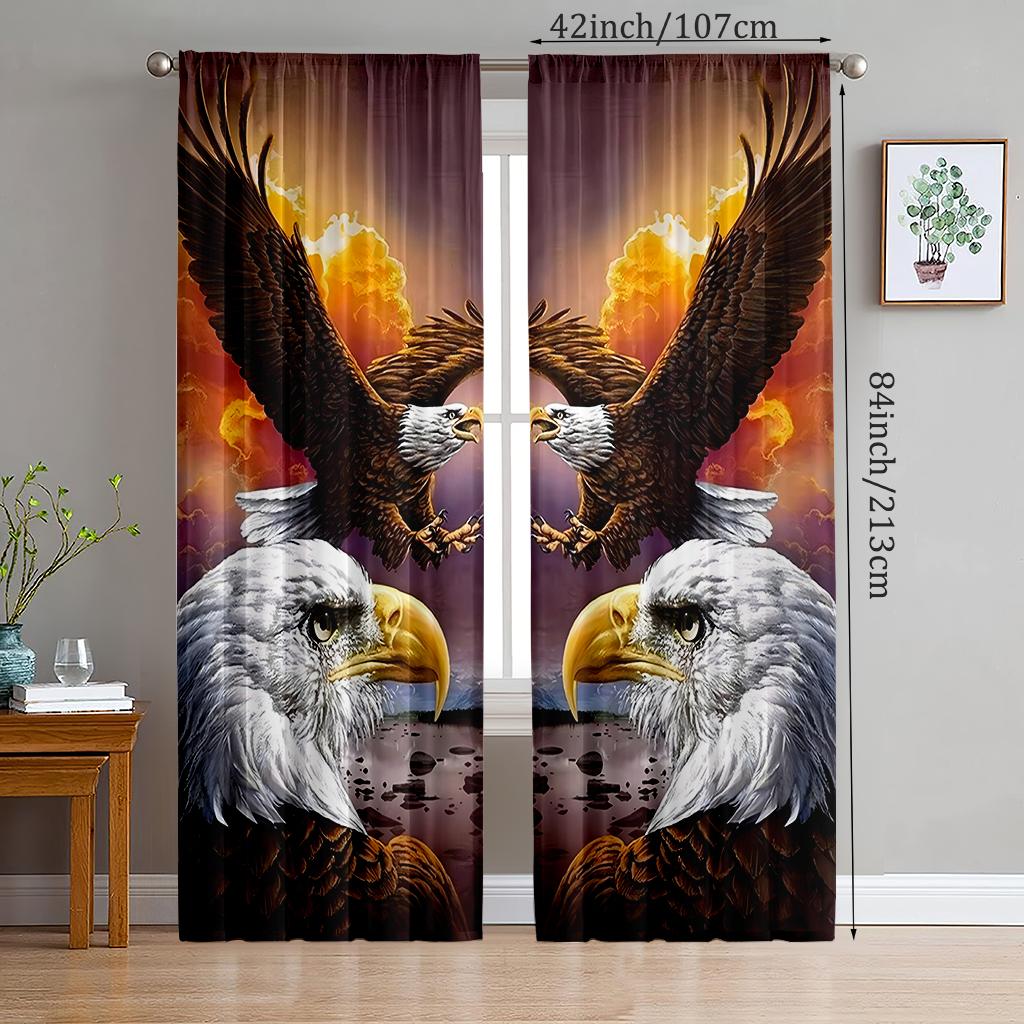 

2pcs- Powerful bald Eagle Polyester curtains, bathroom, bedroom, living room, and family room decorative curtains 29Wx64L(75x166CM)x2