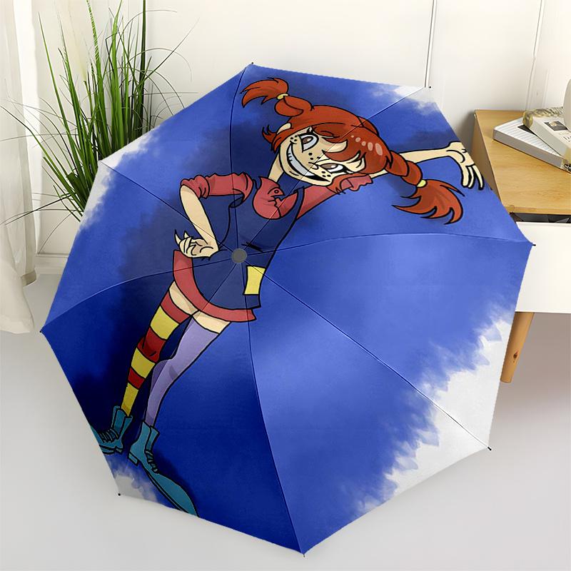 

Pippi Longstocking Themed Travel Umbrella-8 Ribs Automatic Opening and Closing, Portable Folding Design, Compact and Stylish Umbrella Suitab