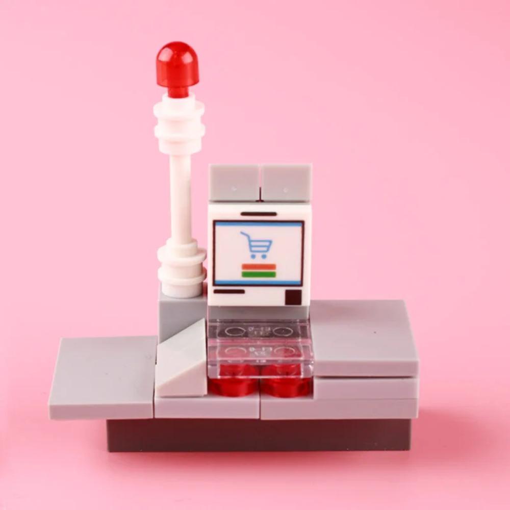 City Food Street View Vendor Hot Dog Roadside Stand Building Blocks Ice Cream Newsstand Flower Shop Trash Can Toilet Bricks Toys