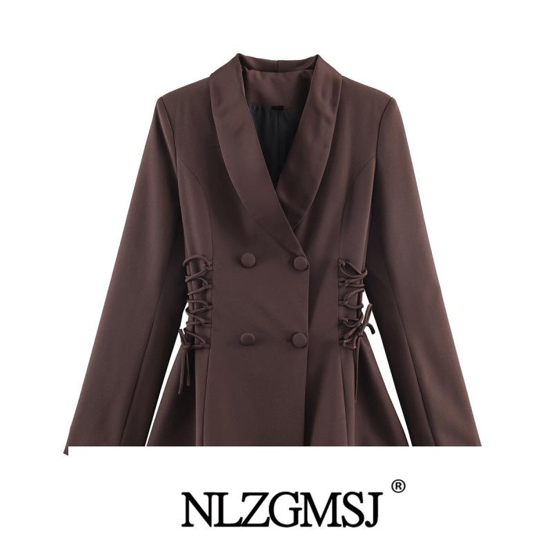 2025 European Winter Satin Patchwork Lace-up Slim Blazer