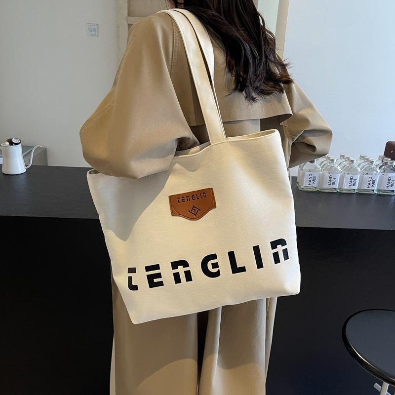 Large Capacity Tote Bag Women's Shopping Bag Letter Print Commuter Student Shoulder Bag