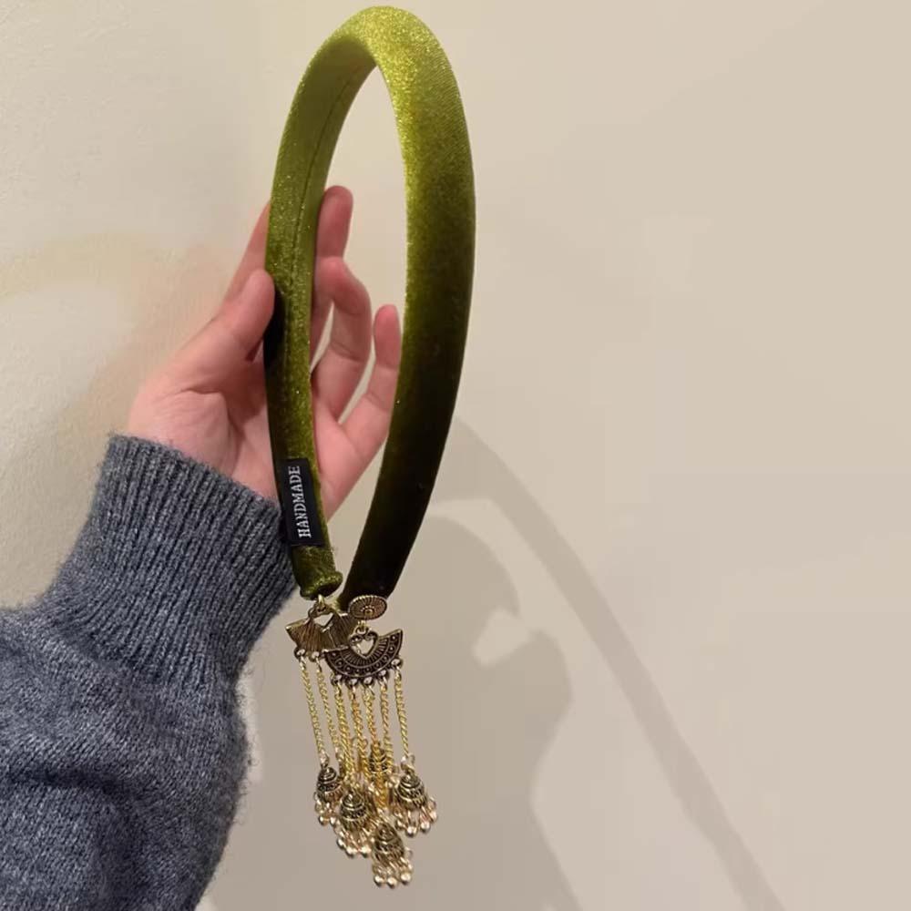 Flocking Vintage Hair Hoop Luxury Ethnic Style Headband Bell Tassel Hairband  Girls