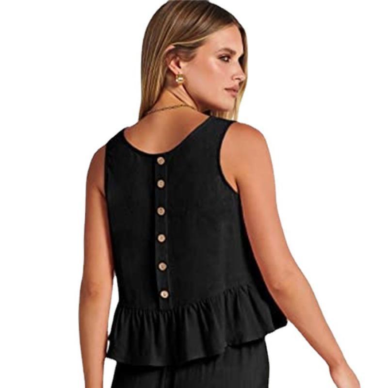 Summer Women's Jumpsuit Comfortable Casual Sleeveless Pleated Vest Wide Leg Pants Nine-point Pants Casual Suit