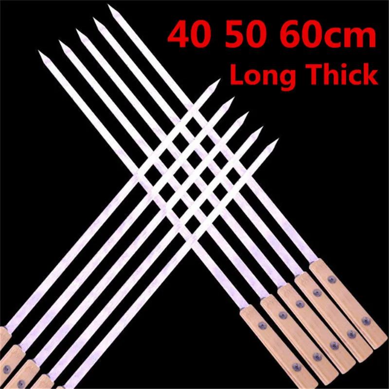 10 Stück lange dicke 40 50 60 cm Holzgriff BBQ-Nadel Fleischspieß BBQ-Grills Grillspieße Grillwerkzeuge Kebab-Spieße Werkzeuge