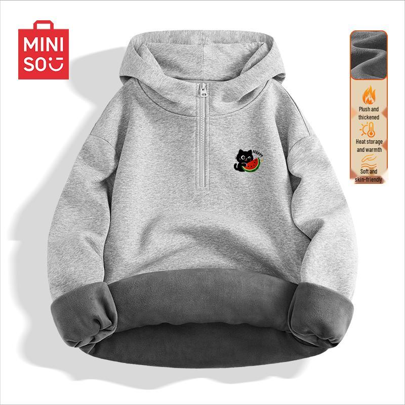 MINISO Men's American Retro Half-Zip Fleece Pullover Sweatshirt