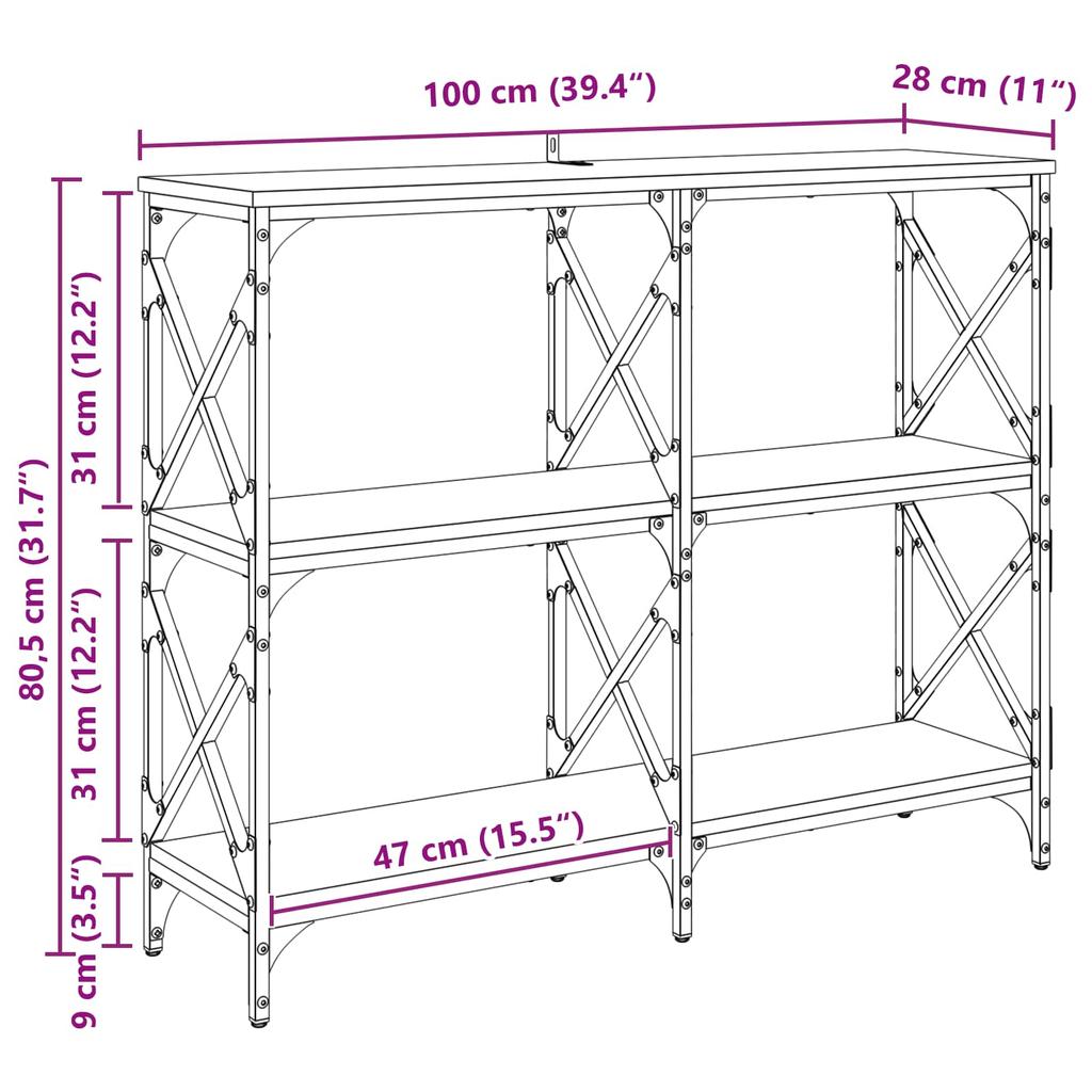 Console Table Black Oak Effect 100 X 28 X 80.5 Cm