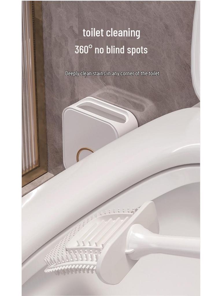 Luxury Wall-Mounted Silicone Toilet Brush Set - No Dead Angle Design