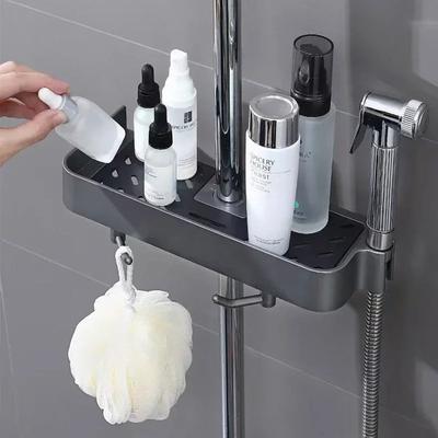 Shower Rack Storage Rack Household Bathroom Lifting Bracket Non-Punching Toilet Shower Rod Tray Storage Bathroom Accessories