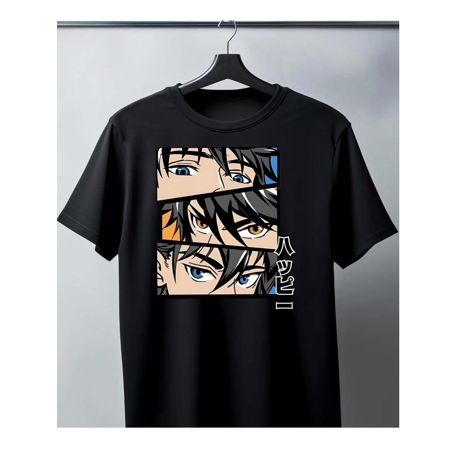 

Men s Cotton Black T-Shirt - Anime Eyes Stylish Design XXL