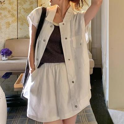 Sommermode Arbeitsanzug mit Weste und Shorts, Lässiges zweiteiliges Hemd-Top-Set