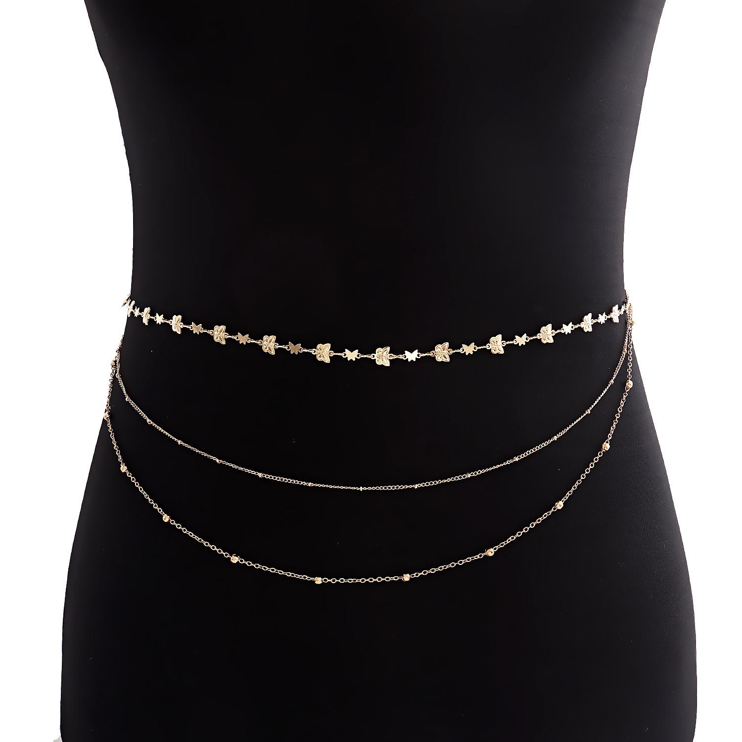European and American jewelry, punk hip-hop style simple multi-layer body chain female, retro temperament butterfly multi-layer waist chain золотой