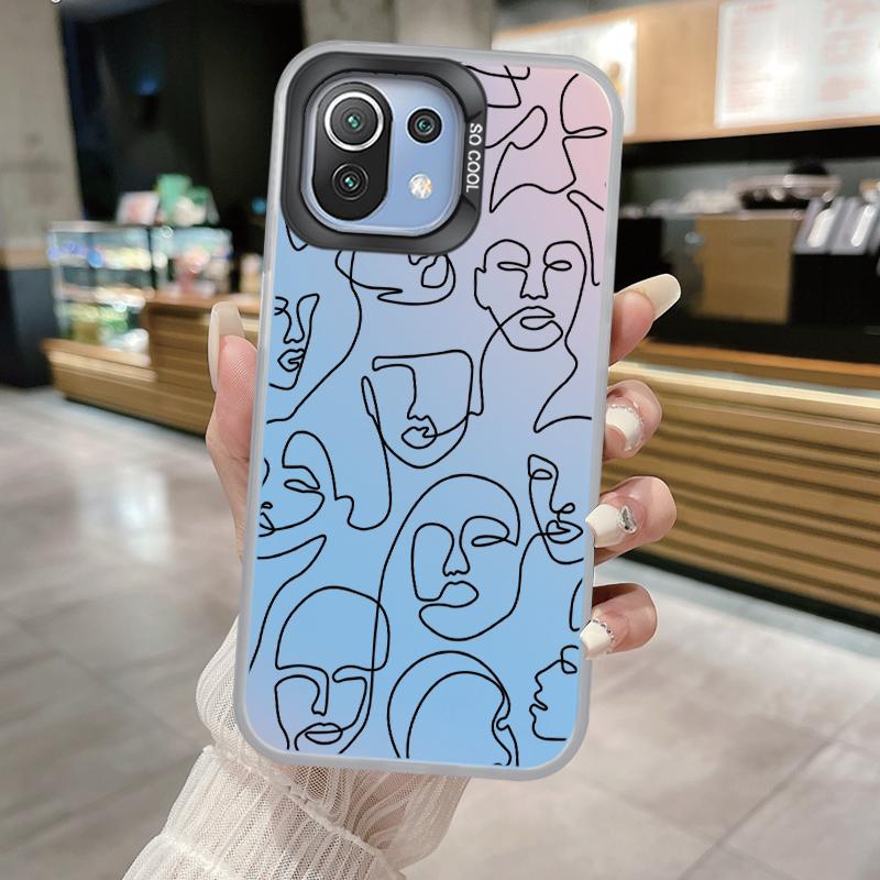 Smiling Face Case For Xiaomi Mi 11 Lite 5G NE 13T PRO 14T Redmi A5 A1 A2 9A Poco C71 Shockproof Hard Back Cover Line Art Sketch