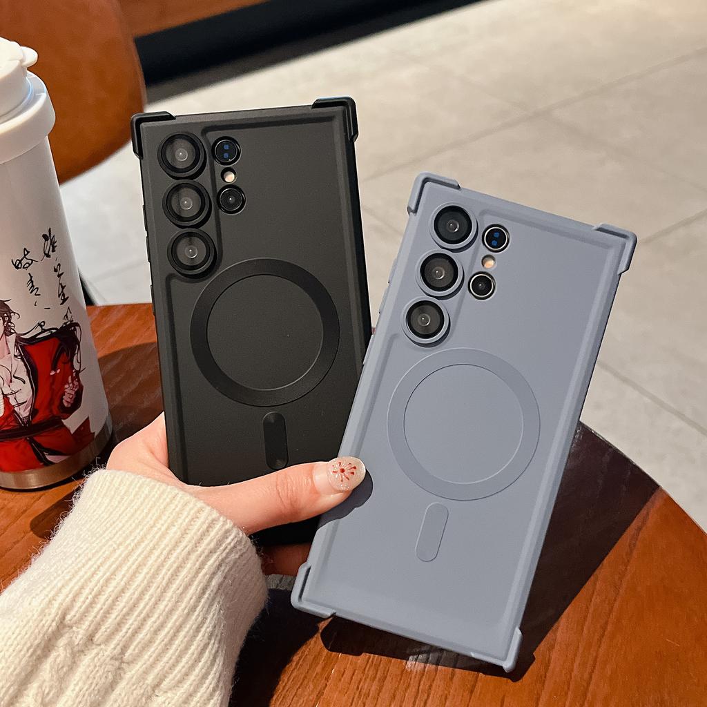 Suitable for Samsung S25 Ultra Magnetic Suction Mobile Phone Case S24 Liquid Skin Feeling Four Corners Anti Fall S23 Silicone Soft Shell All