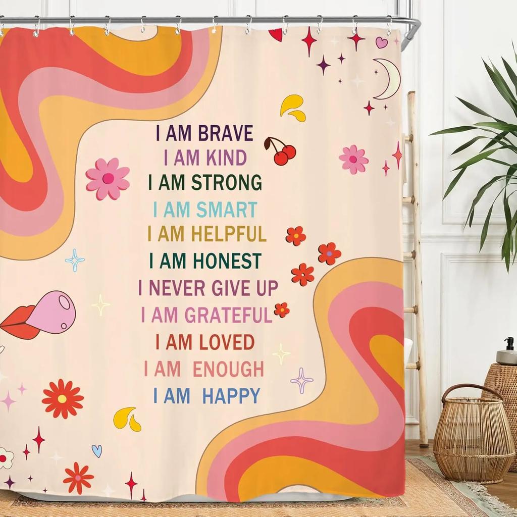 Vintage Shower Curtain Suit Color Abstract Swirl Fashion Polyester Waterproof Bathroom Shower Curtain with 12 Hooks 180X180CM