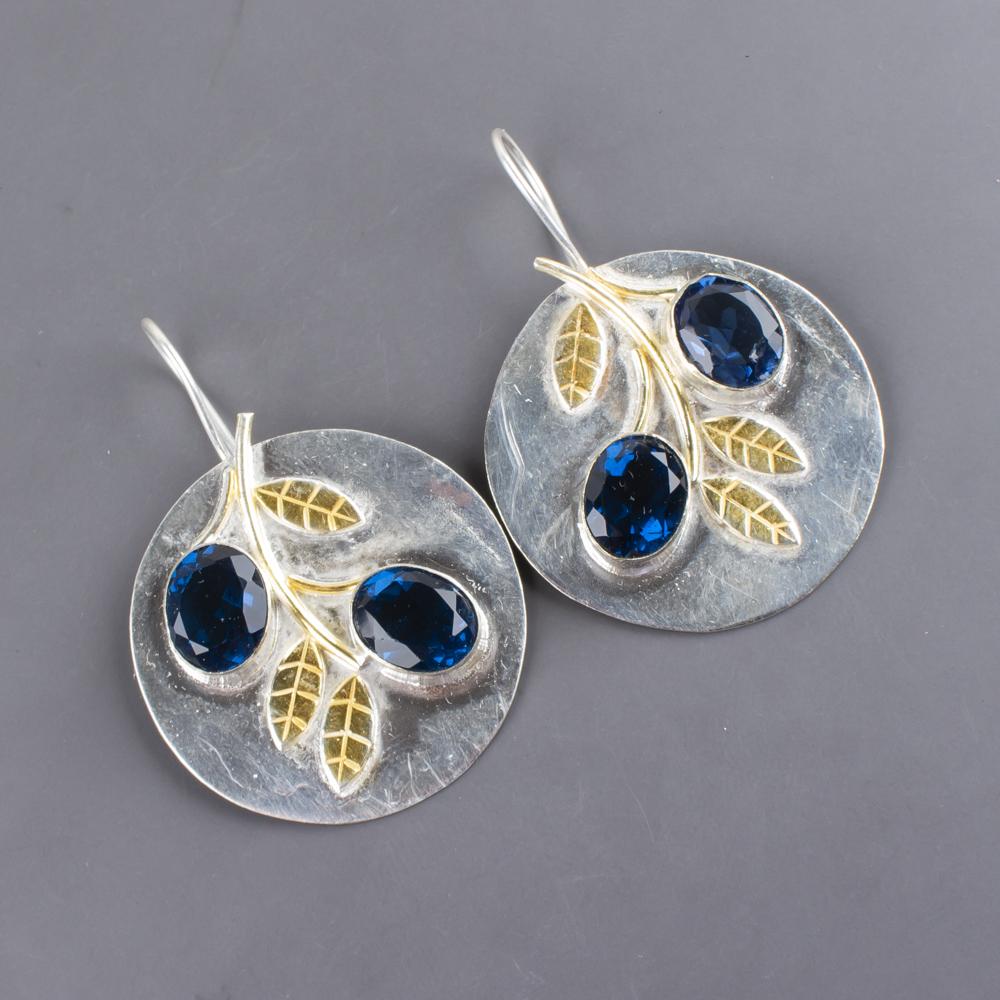 London Blue Topaz Gemstone Jewelry, 925 Solid Sterling Silver Earrings , Handmade Bohemian Earrings  For Gift