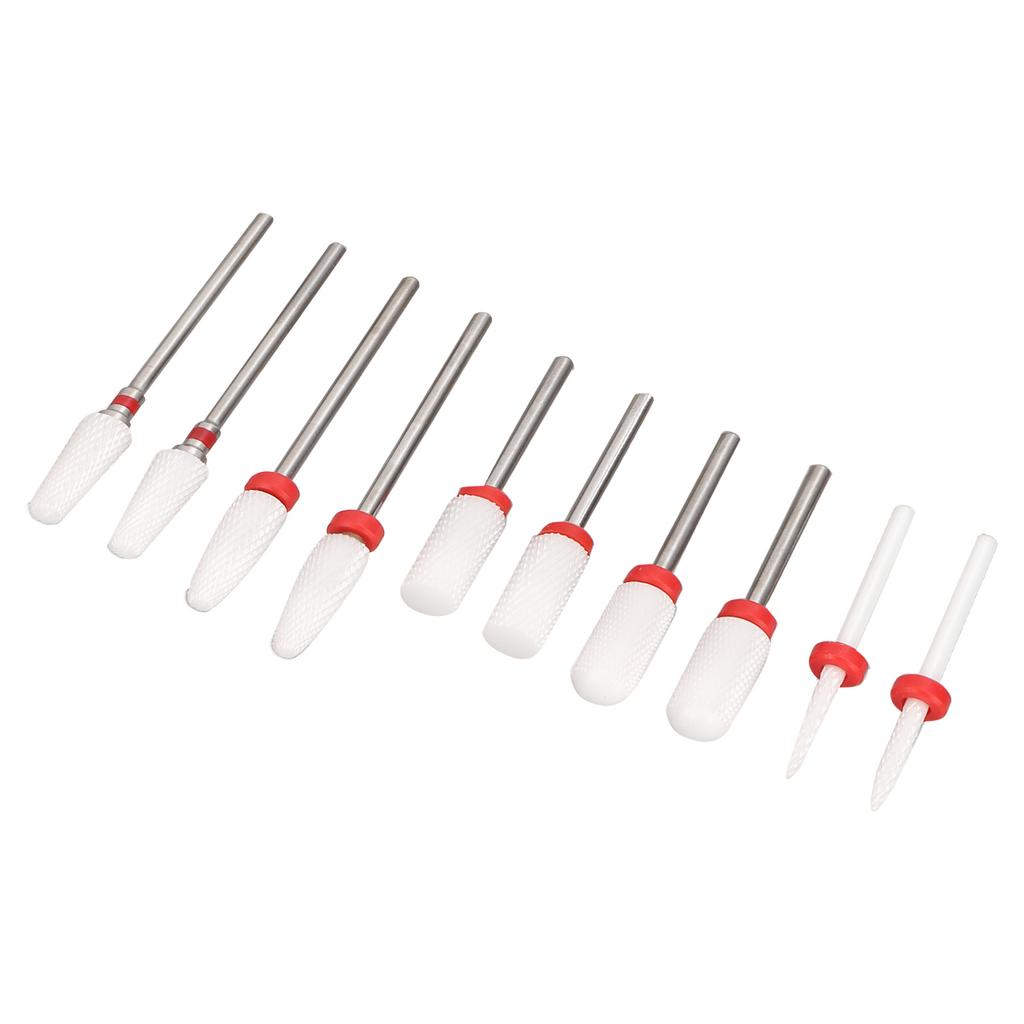 10pcs Nail Art Drill Bits Set Remove Nail Glue Stainless Steel Ceramic Nail Grinding Heads with