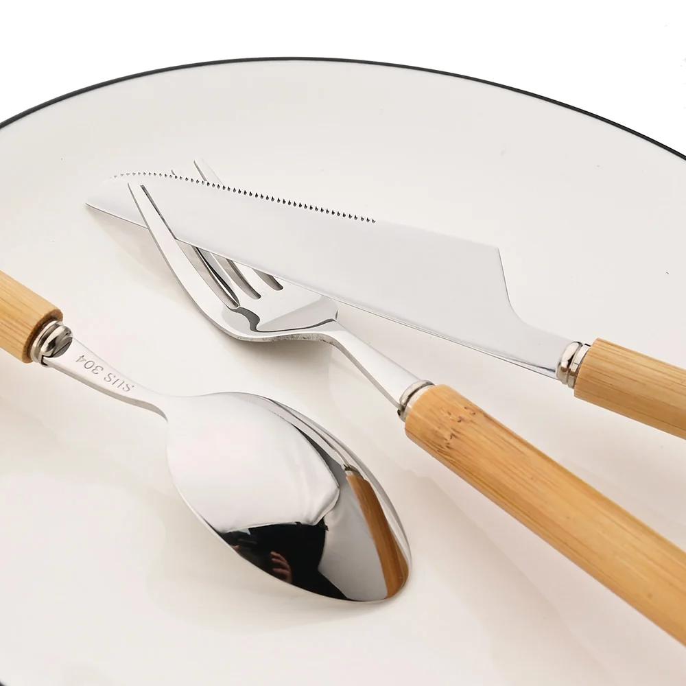 30Pcs Wooden Handle Cutlery Set Stainless Steels Dinner Set Knife Fork Spoon Western Dinnerware Kitchen Flatware