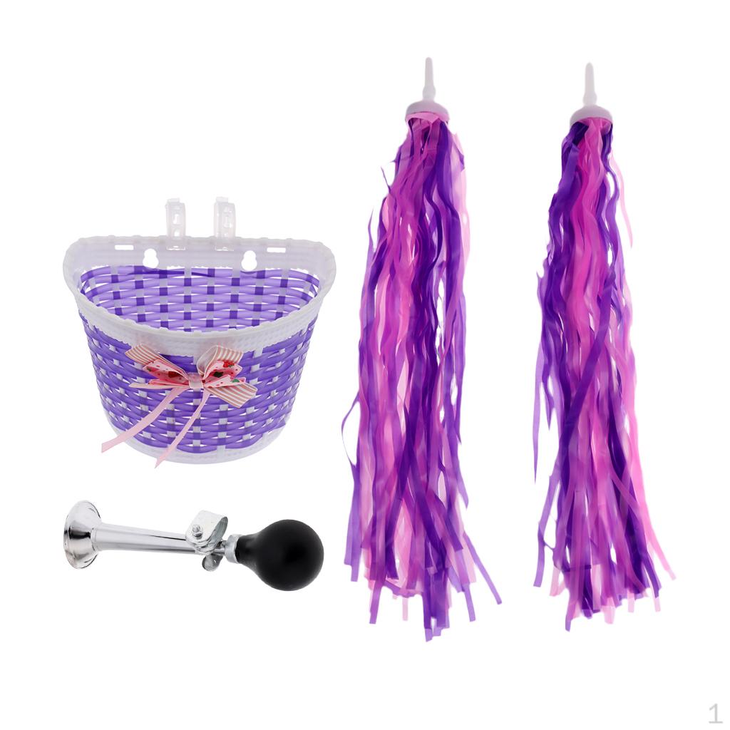 

Bicycle Kids Hooter Honking Horn Girl Bike Scooter Basket Streamer Tassel - Purple
