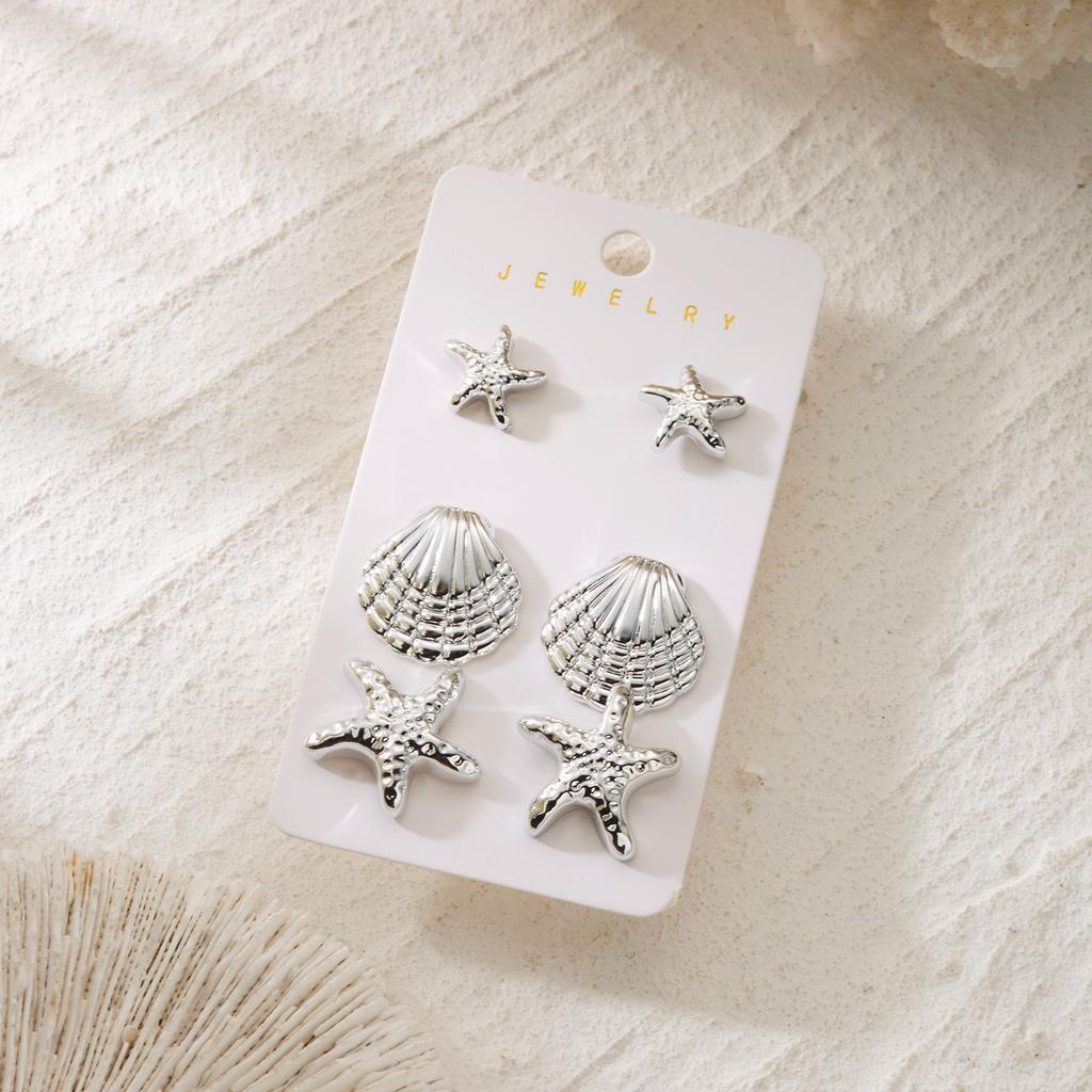 Women's Earring Set: High-end design, gold-colored, exaggerated shell and starfish earrings set for women