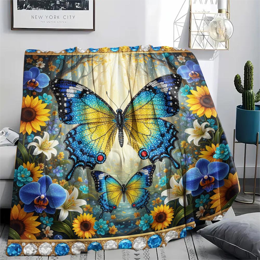 1PC 3D Butterfly Print Flannel Blanket, High quality All Seasons, Home Decor, Warmth and Comfort, Perfect for Christmas Gifts