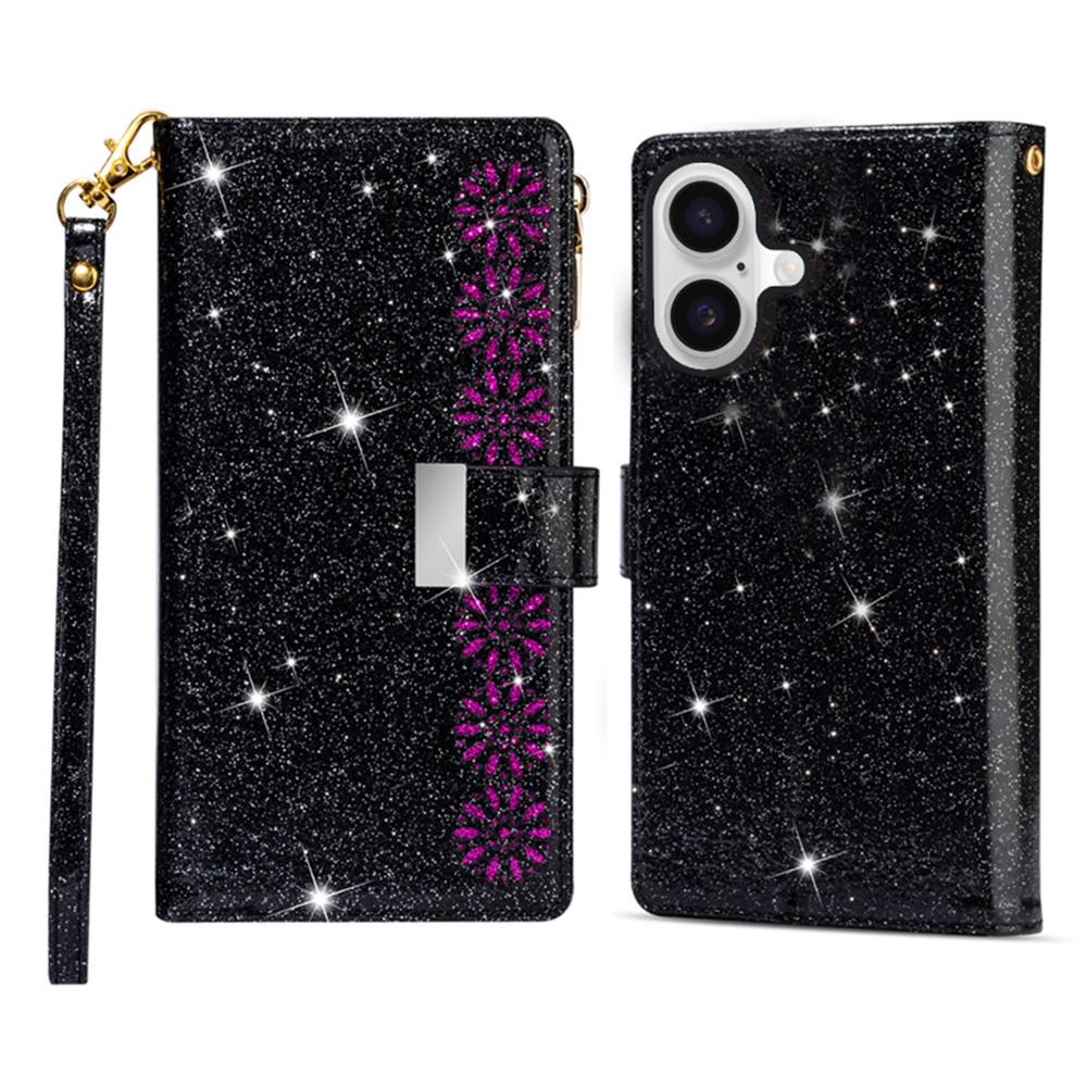 For iPhone 17 Case Starry Sky Carving Leather Wallet Phone Cover with Wrist Strap