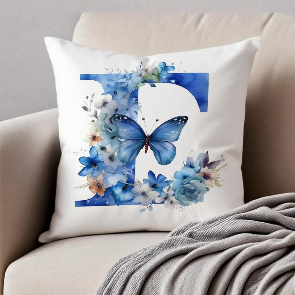 Creative Letters Floral Print Cushion Cover Pillowcase Antidustmite Invisible Zipper Short Plush Sofa Cushion