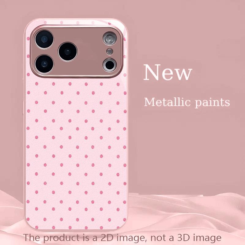 Minimalist Cute Pink Polka Dot Metallic Glass Phone Case For iPhone 17 Pro Max 16 15 14 13 12 11 Pro 15 14 Plus 17 Air 16E Cover