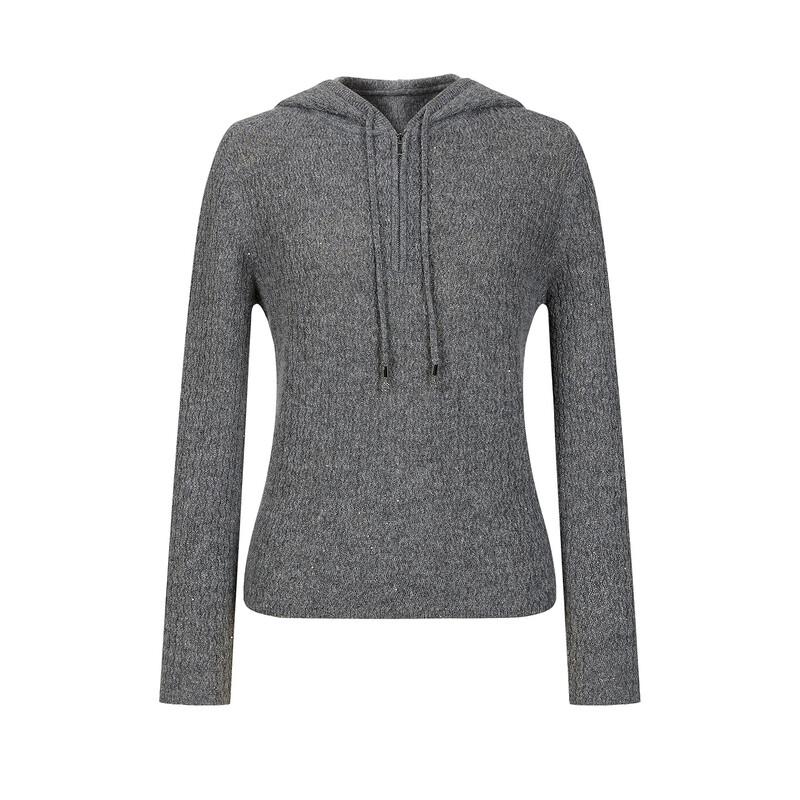 Jiusi AnnaCo Women's Hooded Jacquard Knit Cardigan