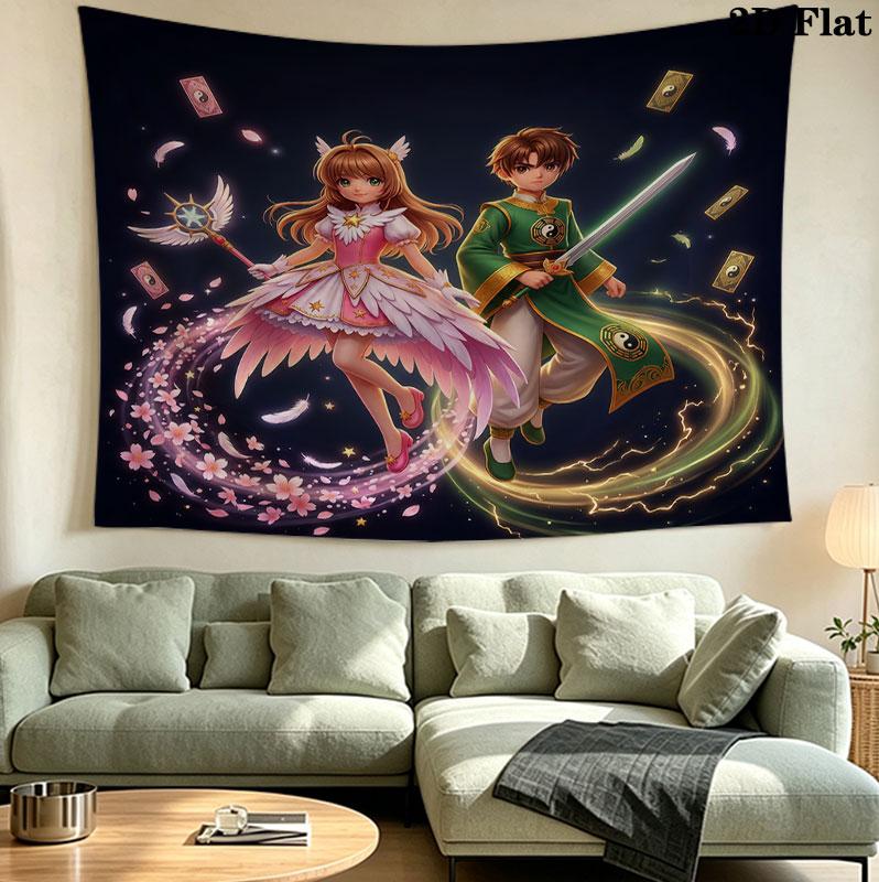 Cardcaptor Sakura Wall Tapestry Aesthetic Wall Hanging Printed Fabric Blanket Decorative Tapestries For Bedroom Living Room Home Decor