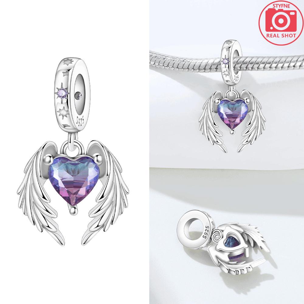 Original Copper Romantic Love Pendant Wings Pink Heart Butterfly Knot Beads Fit Bracelet Women Jewelry Diy Accessory Gift