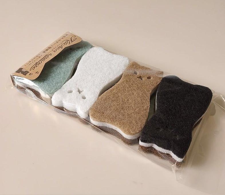 

4-Piece Cute Cat Shape Spongen Wipe Wound Room Cleaning Scouring Pad Dishwashing Decontamination Foam Magic Wipe