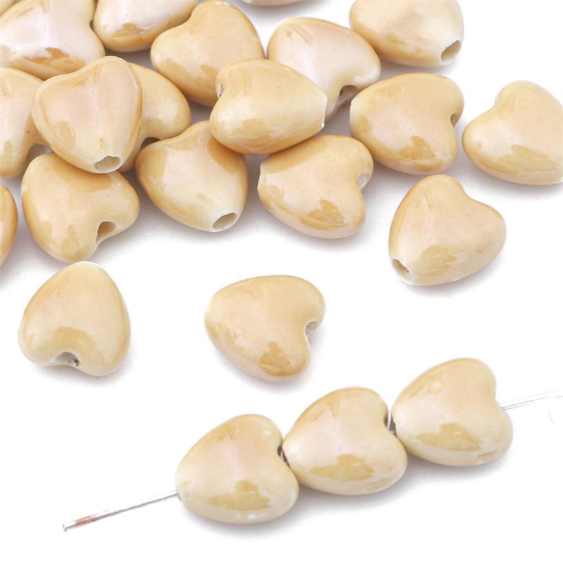 

10 шт./пакет 10 мм, красочные керамические бусины ручной работы в форме сердца, фарфоровые бусины-разделители для браслетов, ожерелий, DIY ювелирных изделий, ремесленное изготовление светло-коричневого