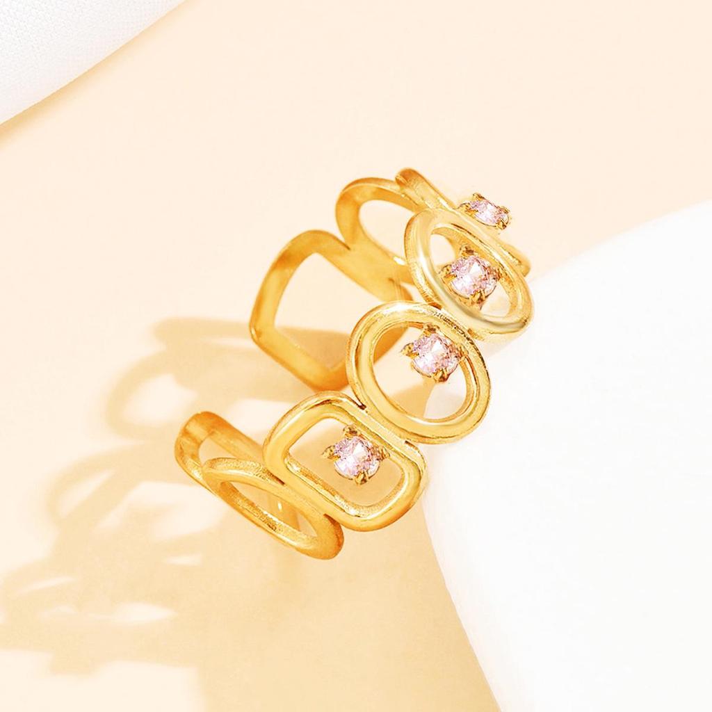 Retro Stainless Steel Geometric Open Ring with Hollow Rectangle Oval Design