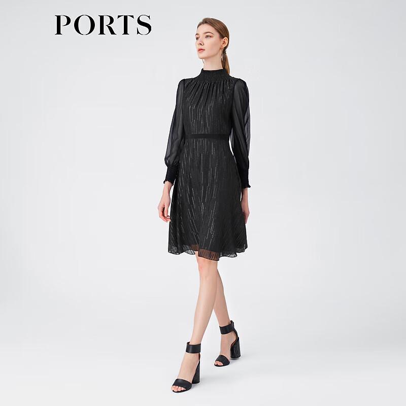 PORTS Spring Elegant Mesh Sleeve Cinch Waist Dress LM8D065MFP036