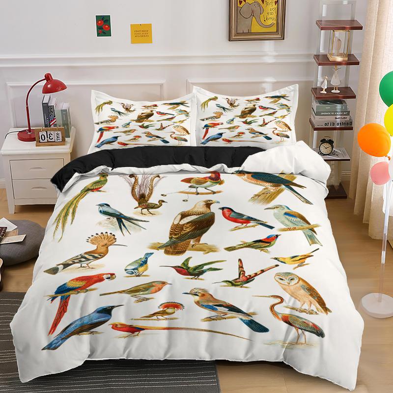 Cartoon Bird Print King Queen Duvet Cover Colorful Cute Pet Birds Bedding For Adult Fashion Animal 2/3pcs Polyester Quilt Cover