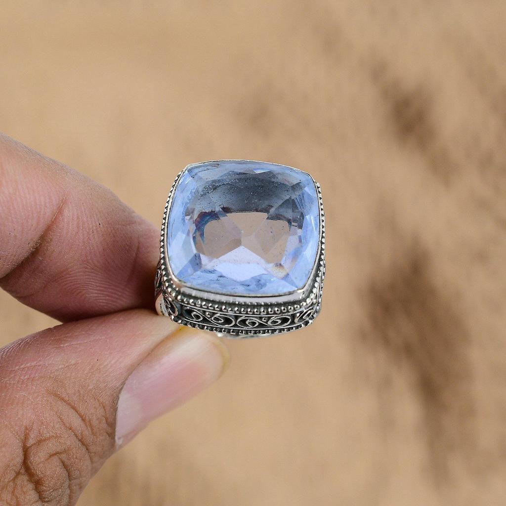 Natural Tanzanite Quartz Wife Multi Stone Vintage Ring Size 8.75 Sterling Silver