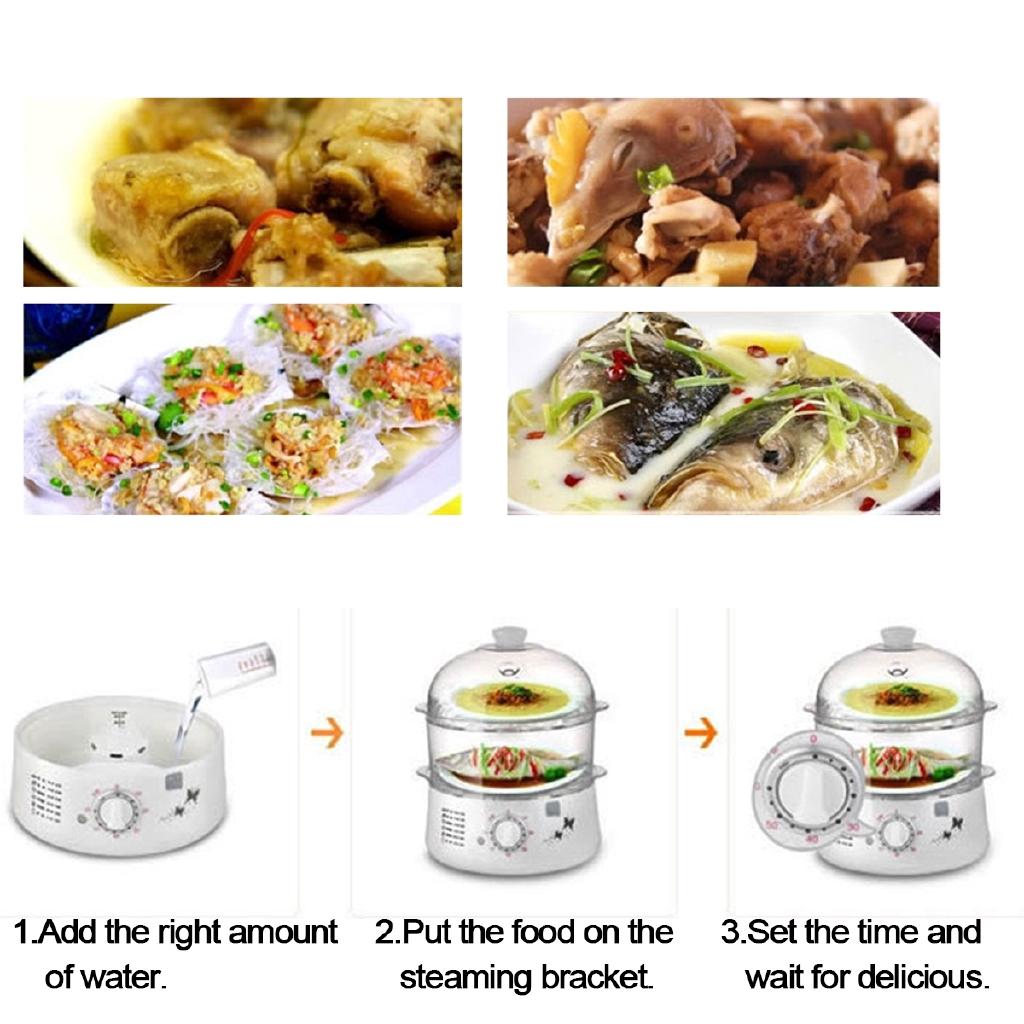 2.5L 50HZ 650W Multifunctional Timing Electric Boilers 2-Layer Rapid Egg Cooker Steamer Egg Electric Steamer