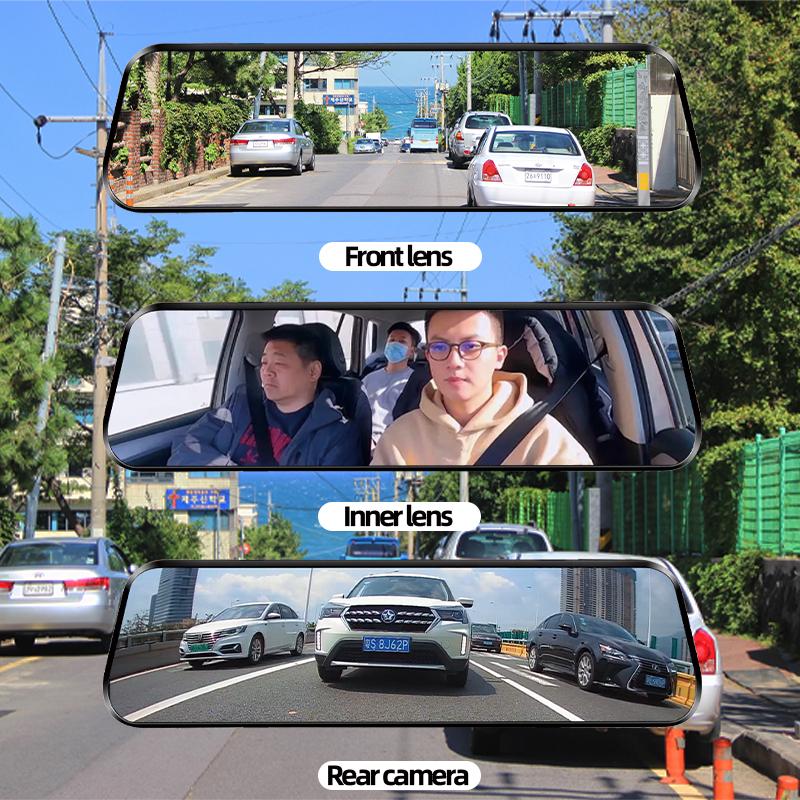 E-ACE 2.5K 3 Kamera Lens Araba DVR Video Kaydedici 9.66 İnç Otomatik Ayna 1080P Dikiz Kamera GPS WIFI Gece Görüş Kara Kutu