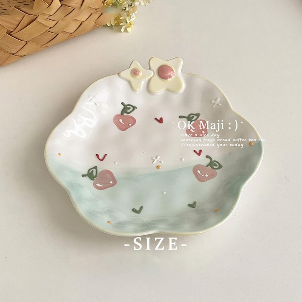 Hand-Painted Ceramic Plates Cute Floral Rainbow Relief Dish Set Household Kitchen Dining Tableware Breakfast Salad Pasta Plates