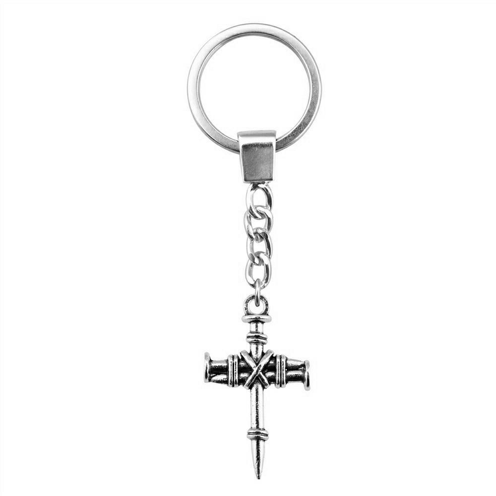 Gothic Floral Cross Keychain Religious Theme Pendant Key Ring 30mm Ring