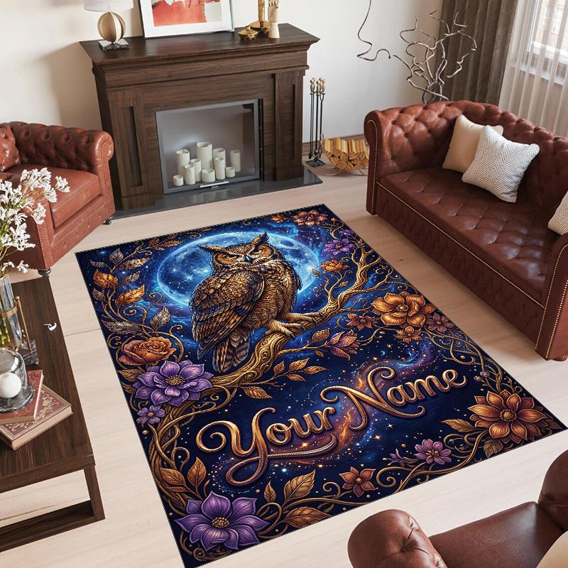 Bird Theme Crystal Velvet Rug Personalized Custom Name Text Soft Floor Mat Home Decor