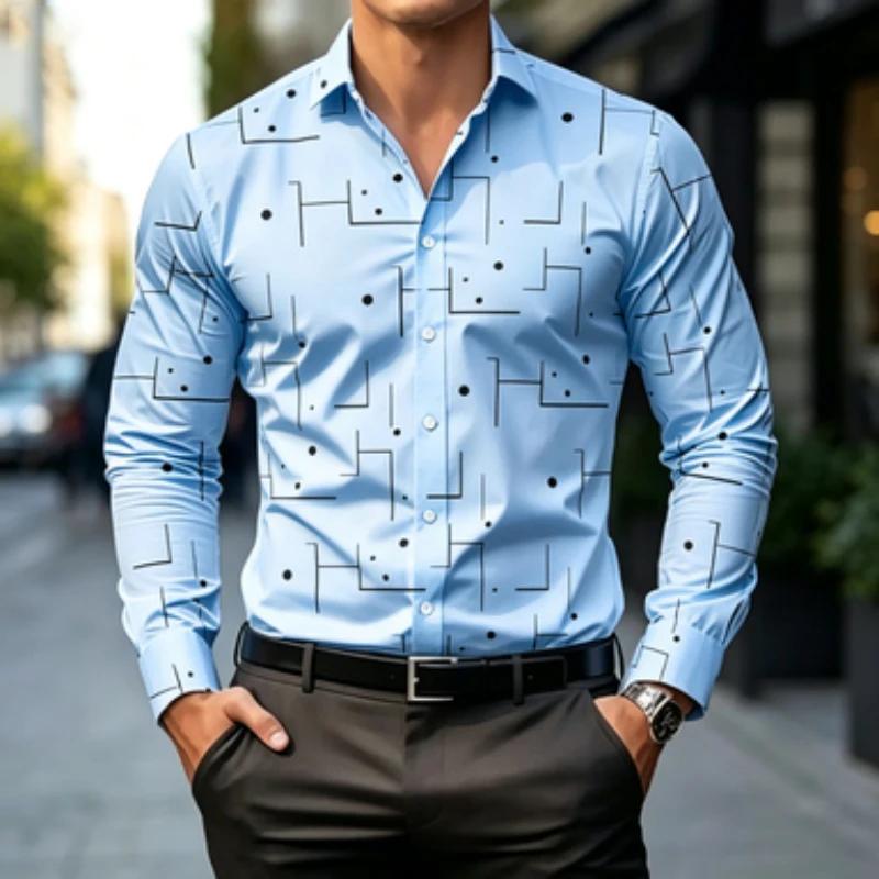 Essential Men's Geometric Pattern Long-Sleeve Shirt, Stylish & Versatile.