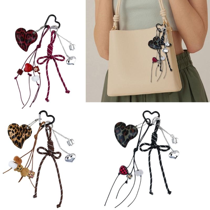 PU Bows Heart Keychain Charm Elegant Bag Accessory Gift For Women Girls Lightweight Bag Pendant For Purse Keys Phone