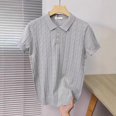 Herren High-End Leichter Luxus Jacquard Strick Kurzarm Poloshirt Herren Einfarbig Eis Seide Revers Halbarm T-Shirt
